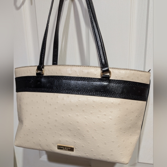Kate Spade Harmony Valencia Road Medium tote bag Black & White Ostrich Leather - Picture 6 of 16